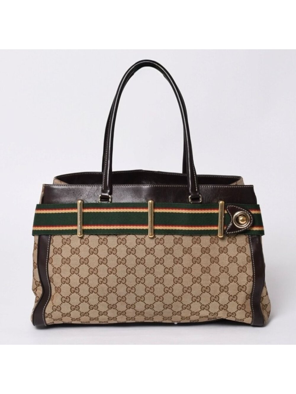 Gucci Handbag GG Canvas Sherry Line Leather Brown